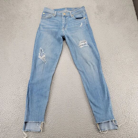 7 For All Mankind Jeans Womens 27 Blue Denim‎ Ankle Gwenevere Distressed Light - Picture 1 of 16